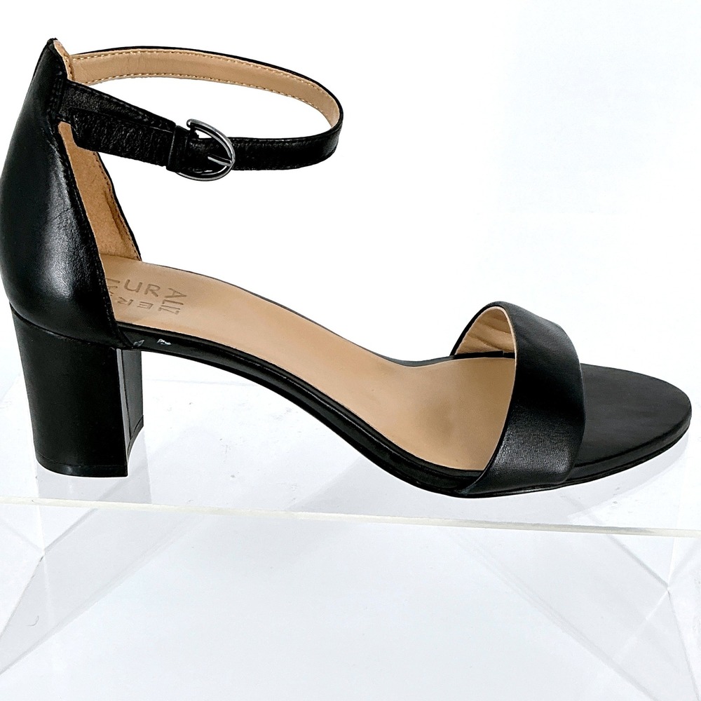 Naturalizer Black Block Heel Ankle Strap Sandals